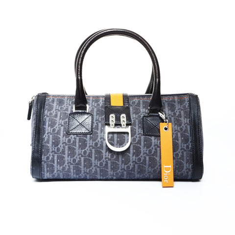 Christian Dior Trotter Boston Bag Denim Handbag Navy WS24812