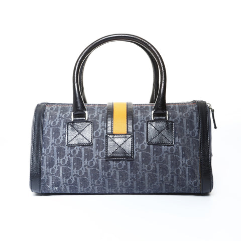 Christian Dior Trotter Boston Bag Denim Handbag Navy WS24812
