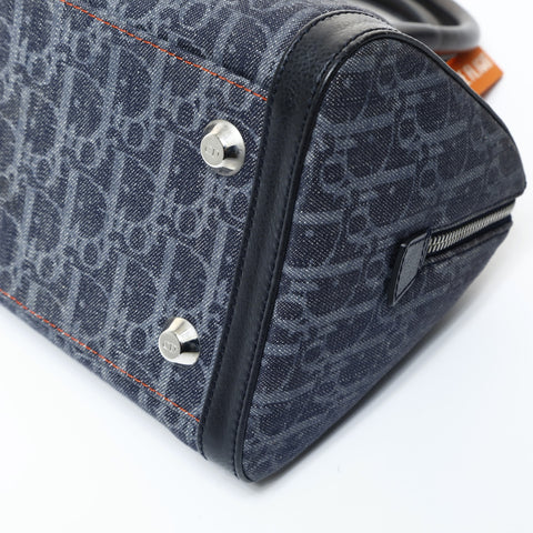 Christian Dior Trotter Boston Bag Denim Handbag Navy WS24812