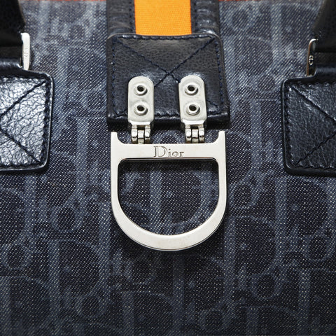 Christian Dior Trotter Boston Bag Denim Handbag Navy WS24812