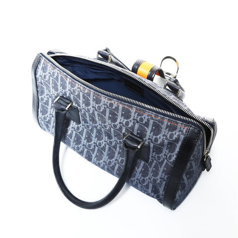 Christian Dior Trotter Boston Bag Denim Handbag Navy WS24816