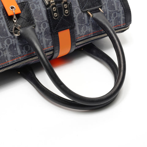Christian Dior Trotter Boston Bag Denim Handbag Navy WS24816