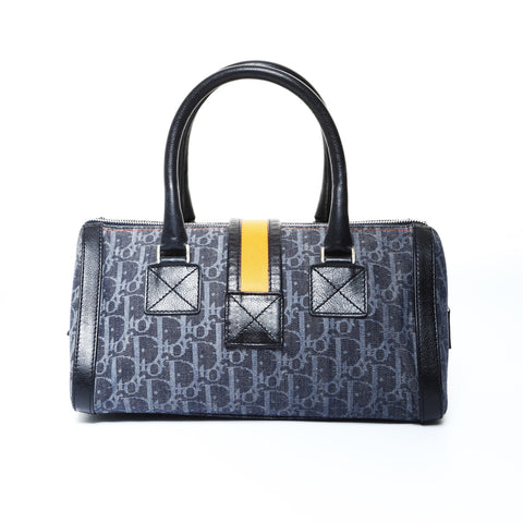 Christian Dior Trotter Boston Bag Denim Handbag Navy WS24816