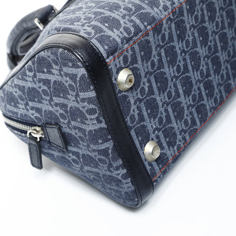 Christian Dior Trotter Boston Bag Denim Handbag Navy WS24816