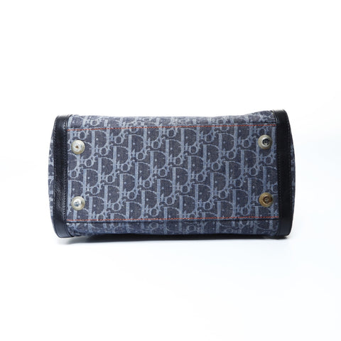 Christian Dior Trotter Boston Bag Denim Handbag Navy WS24816