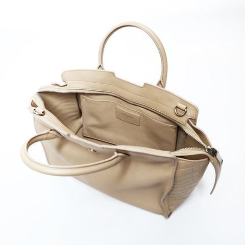 YVES SAINT LAURENT Downtown Cabas 2-way embossed leather Handbag beige WS24817