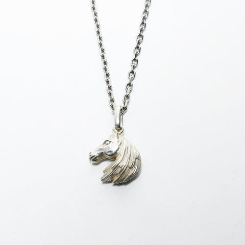 HERMES Horse Head Pendant Necklace Silver WS24842