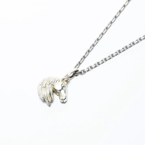 HERMES Horse Head Pendant Necklace Silver WS24842