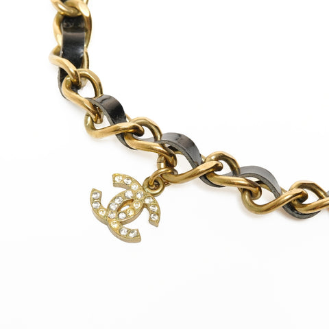 CHANEL 95P COCO Mark Rhinestone Chain Necklace gold WS24851