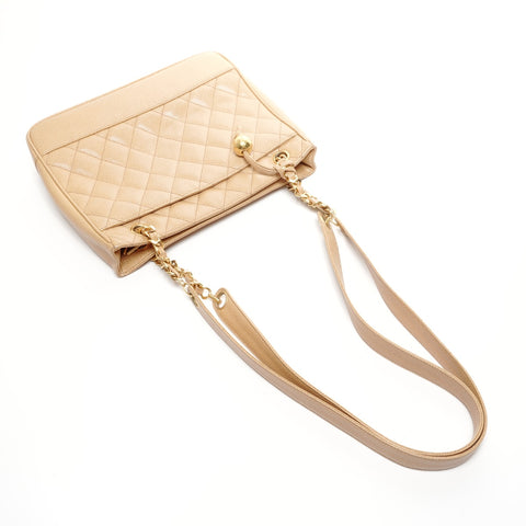 CHANEL No. 2 1991-1994 鱼子酱马特拉塞手提包链条单肩包米色 WS24865