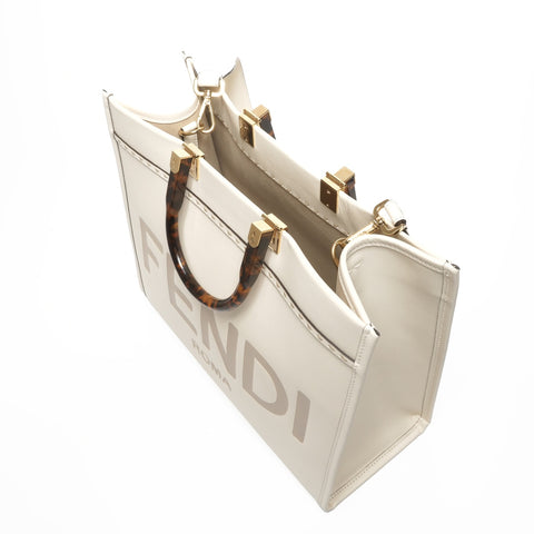 FENDI Sunshine Tote 皮革中号手提包白色 WS24867