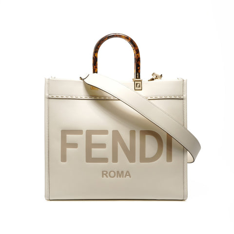 FENDI Sunshine Tote 皮革中号手提包白色 WS24867