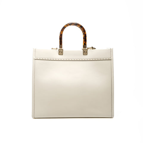 FENDI Sunshine Tote 皮革中号手提包白色 WS24867