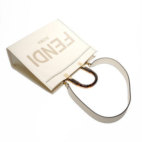 FENDI Sunshine Tote 皮革中号手提包白色 WS24867