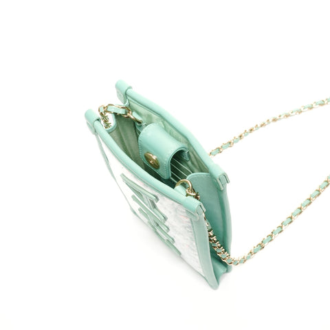 CHANEL 2019 斜纹软呢 PVC 手拿包手机壳，28 号单肩包绿色 WS24868