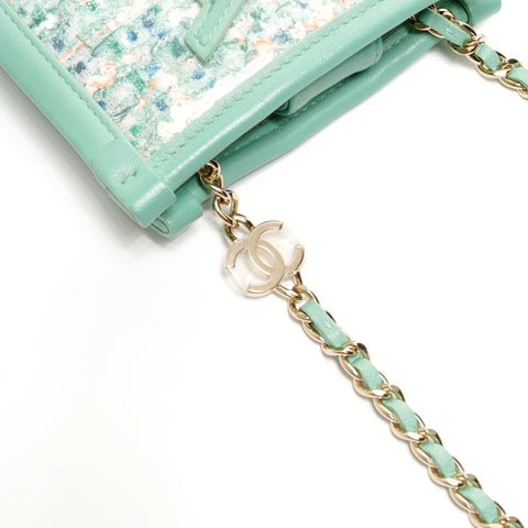 CHANEL 2019 斜纹软呢 PVC 手拿包手机壳，28 号单肩包绿色 WS24868