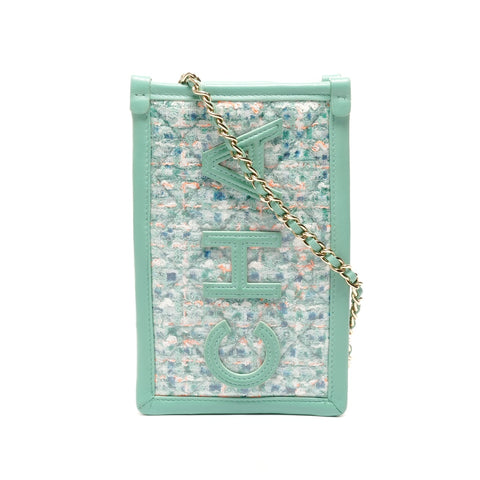 CHANEL 2019 斜纹软呢 PVC 手拿包手机壳，28 号单肩包绿色 WS24868