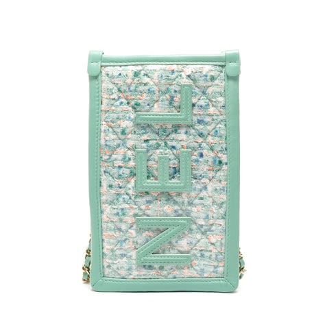 CHANEL 2019 斜纹软呢 PVC 手拿包手机壳，28 号单肩包绿色 WS24868