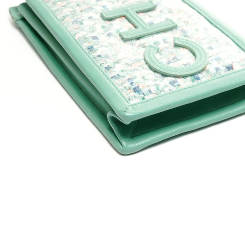 CHANEL 2019 斜纹软呢 PVC 手拿包手机壳，28 号单肩包绿色 WS24868