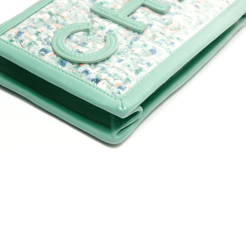 CHANEL 2019 斜纹软呢 PVC 手拿包手机壳，28 号单肩包绿色 WS24868