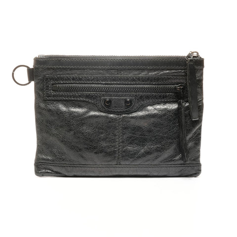 BALENCIAGA 夹扣皮革小号手拿包黑色 WS24873