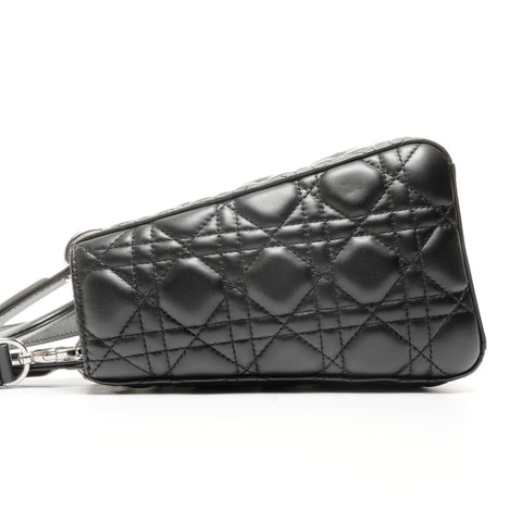 Christian Dior Lady Dior 中号银色金属小羊皮手提包黑色 WS24886