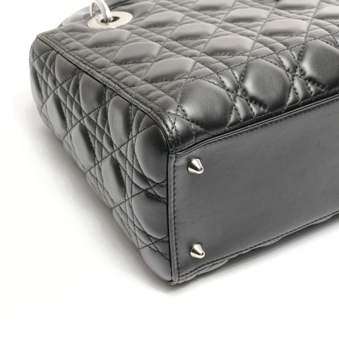 Christian Dior Lady Dior 中号银色金属小羊皮手提包黑色 WS24886