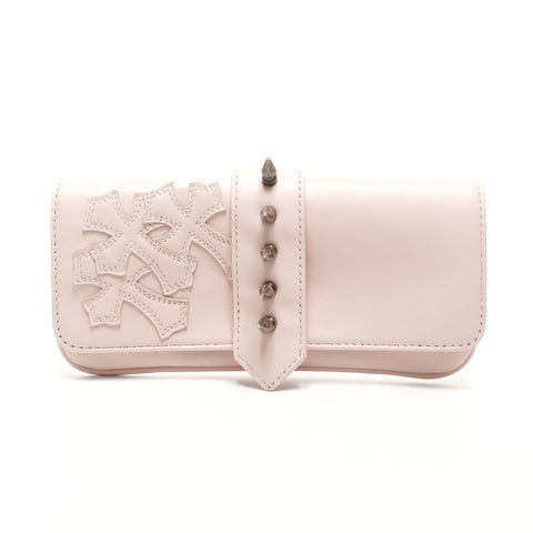 CHROME HEARTS 皮革公墓布补丁尖刺钱包粉色 WS24900