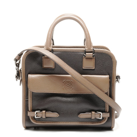 LOEWE 2way 方形手提包，双色 Cruz 单肩包 棕色 WS24904