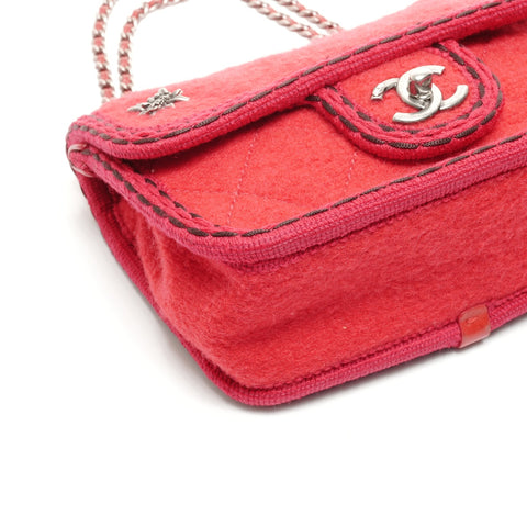 CHANEL 巴黎萨尔茨堡绗缝迷你羊毛翻盖包 单肩包 红色 WS24906