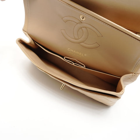 CHANEL No. 11 2006-2008 小羊皮马特拉斯 9.8 英寸双翻盖单肩包米色 WS24907