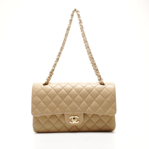 CHANEL No. 11 2006-2008 小羊皮马特拉斯 9.8 英寸双翻盖单肩包米色 WS24907