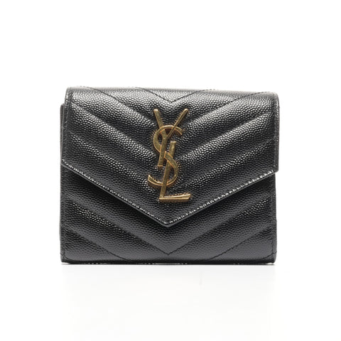 YVES SAINT LAURENT Monogram Multifold 三折钱包黑色 WS24913