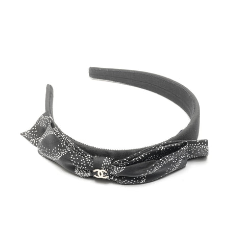 CHANEL Silk Dot Ribbon COCO Mark Headband hair accessory black WS24920
