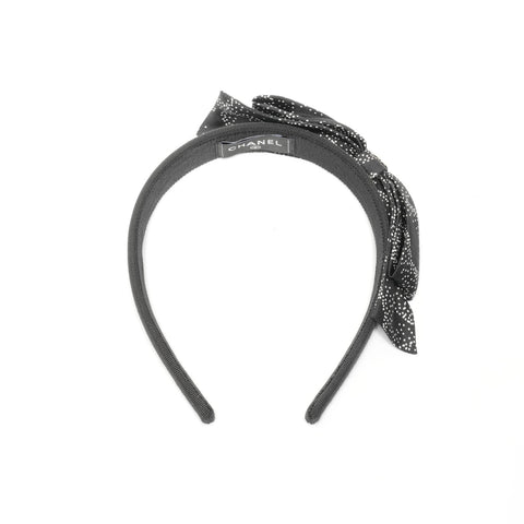 CHANEL Silk Dot Ribbon COCO Mark Headband hair accessory black WS24920