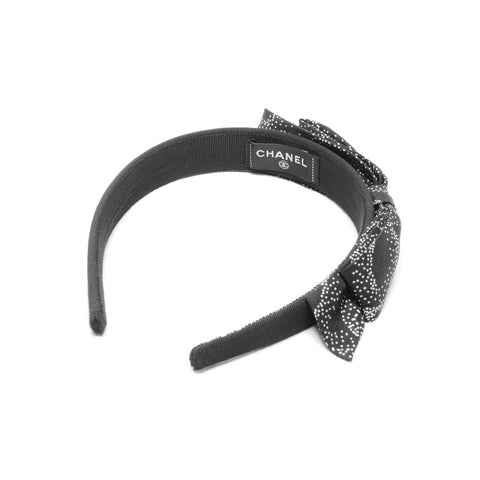 CHANEL Silk Dot Ribbon COCO Mark Headband hair accessory black WS24920