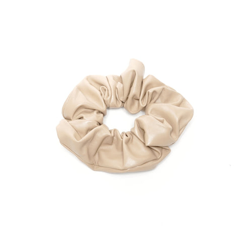 PRADA Leather scrunchie with triangle logo hair accessory beige WS24921