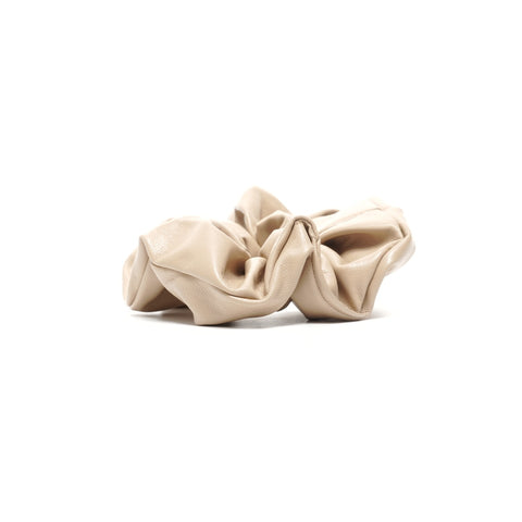 PRADA Leather scrunchie with triangle logo hair accessory beige WS24921