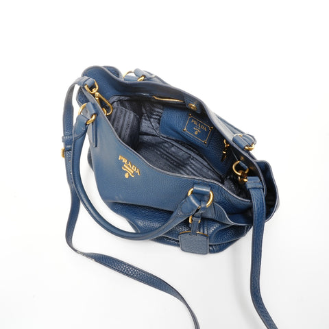 PRADA Leather 2way Shoulder Bag blue WS24927