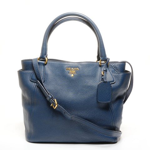 PRADA Leather 2way Shoulder Bag blue WS24927