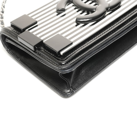 CHANEL 19th series 2014 Boy Stripe Shoulder Bag black WS24929