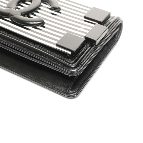 CHANEL 19th series 2014 Boy Stripe Shoulder Bag black WS24929