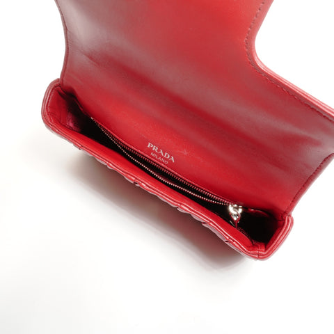 PRADA Chain Nappa Gaufre Shoulder Bag Red WS24930