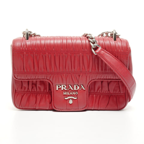 PRADA Chain Nappa Gaufre Shoulder Bag Red WS24930