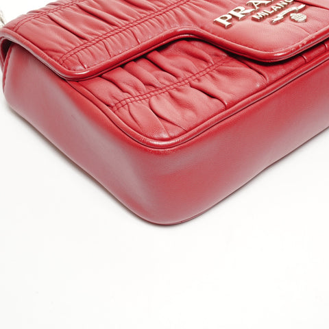 PRADA Chain Nappa Gaufre Shoulder Bag Red WS24930