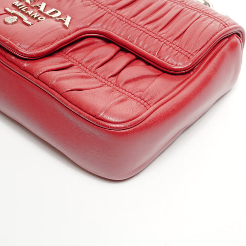 PRADA Chain Nappa Gaufre Shoulder Bag Red WS24930