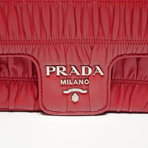 PRADA Chain Nappa Gaufre Shoulder Bag Red WS24930