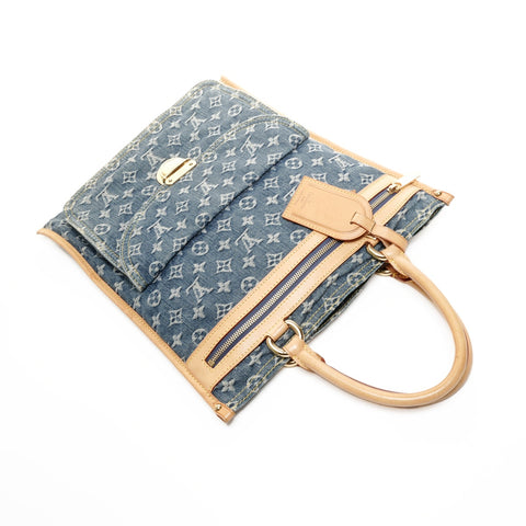 LOUIS VUITTON Monogram Denim Flat Shopper Handbag Navy WS24942