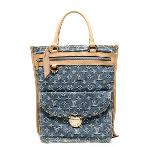LOUIS VUITTON Monogram Denim Flat Shopper Handbag Navy WS24942