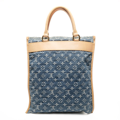 LOUIS VUITTON Monogram Denim Flat Shopper Handbag Navy WS24942